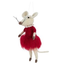 Mouse in Red Dress & Pearls Ornament