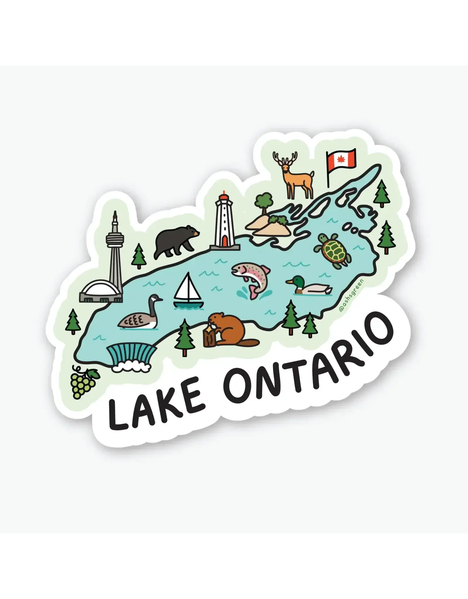 Ashleigh Green Studios Lake Ontario Map - Vinyl Sticker