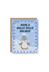 Holly Jolly Holiday Snowboard Penguin Christmas Card
