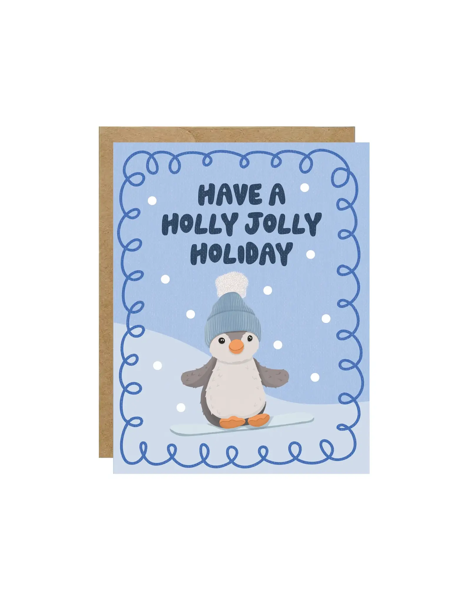 Holly Jolly Holiday Snowboard Penguin Christmas Card