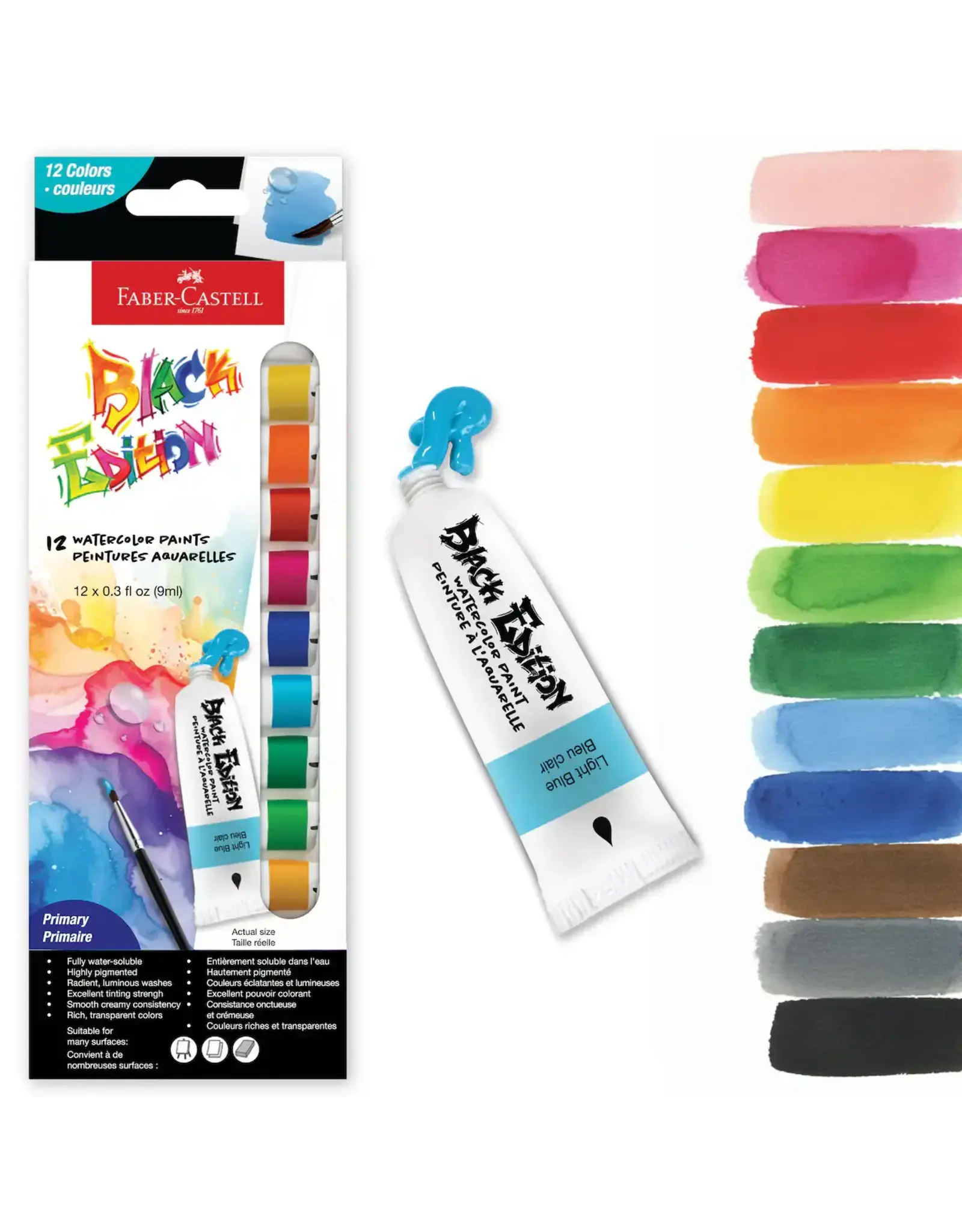 Faber Castell Black Edition 12 Watercolor Paints Primary