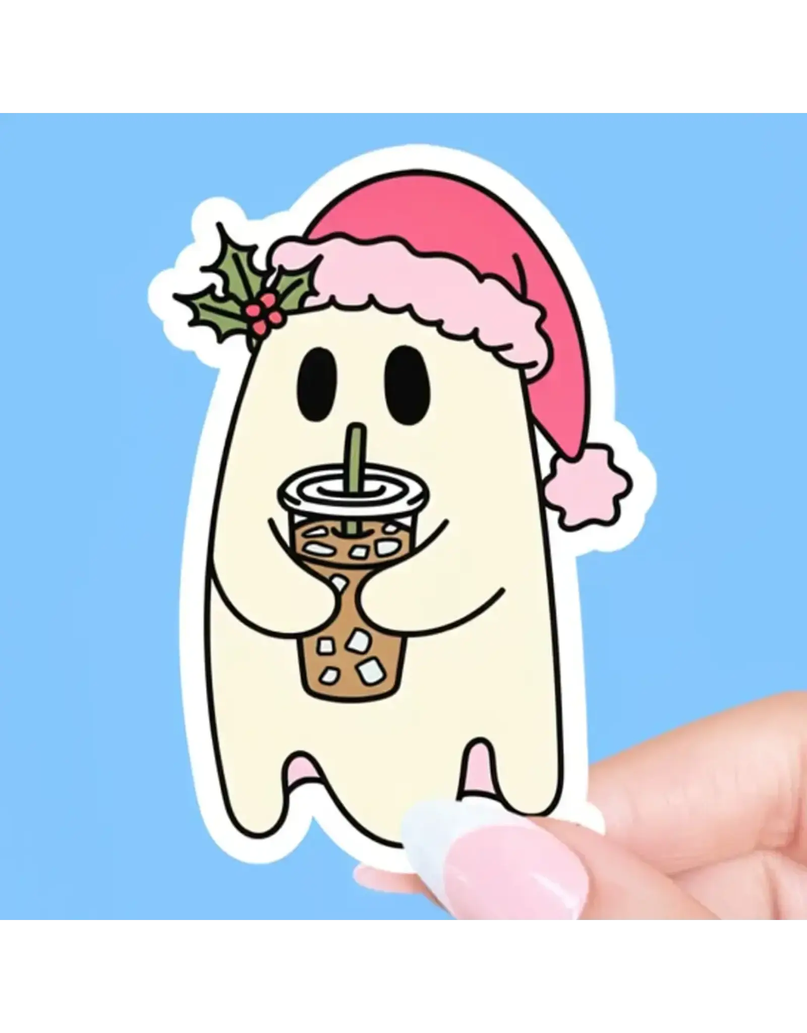 Radical Buttons Holiday Iced Coffee Ghost Sticker