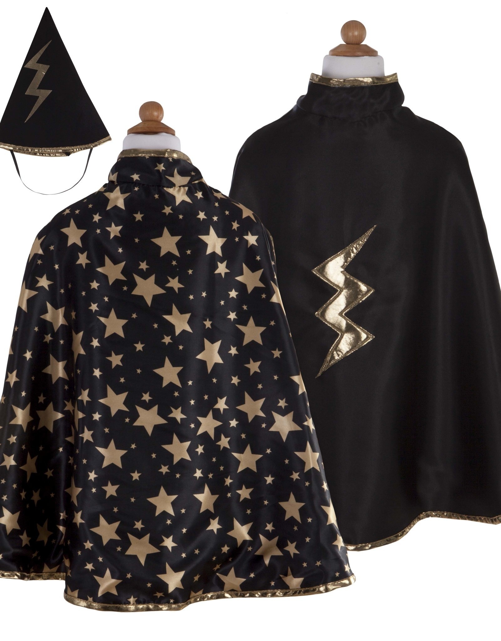 Creative Education Reversible Wizard Cape & Hat, Black/Gold, Size 4-6