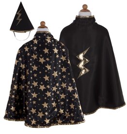 Creative Education Reversible Wizard Cape & Hat, Black/Gold, Size 4-6