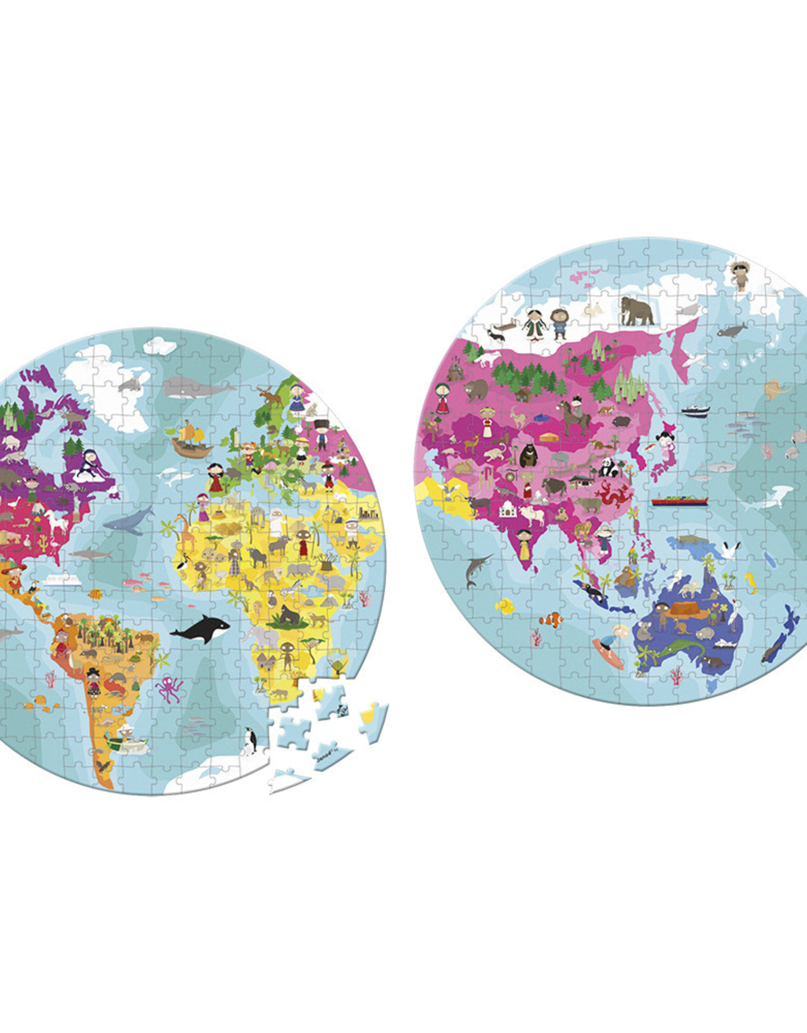 Janod 208pc: Double sided, World Puzzle