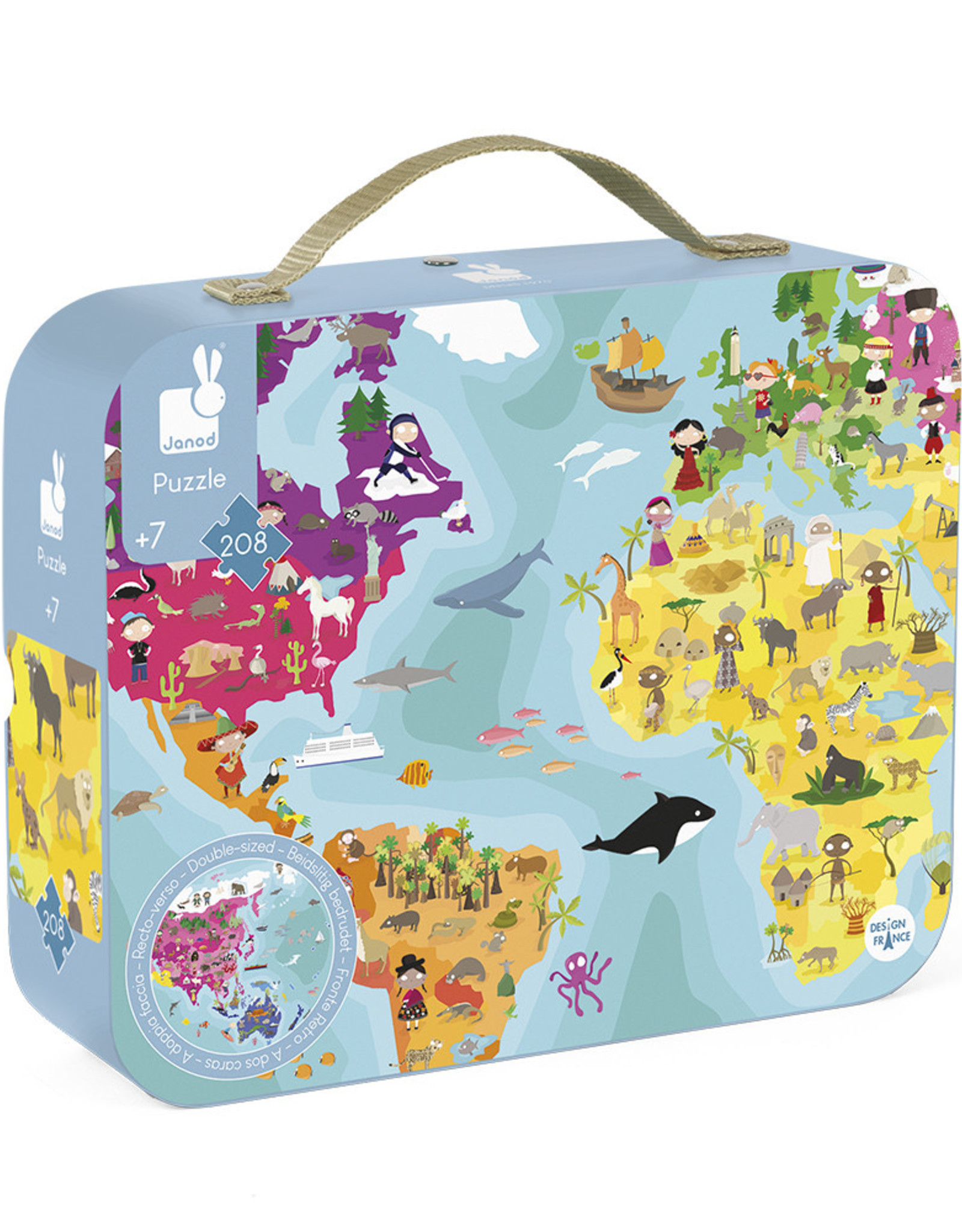 Janod 208pc: Double sided, World Puzzle