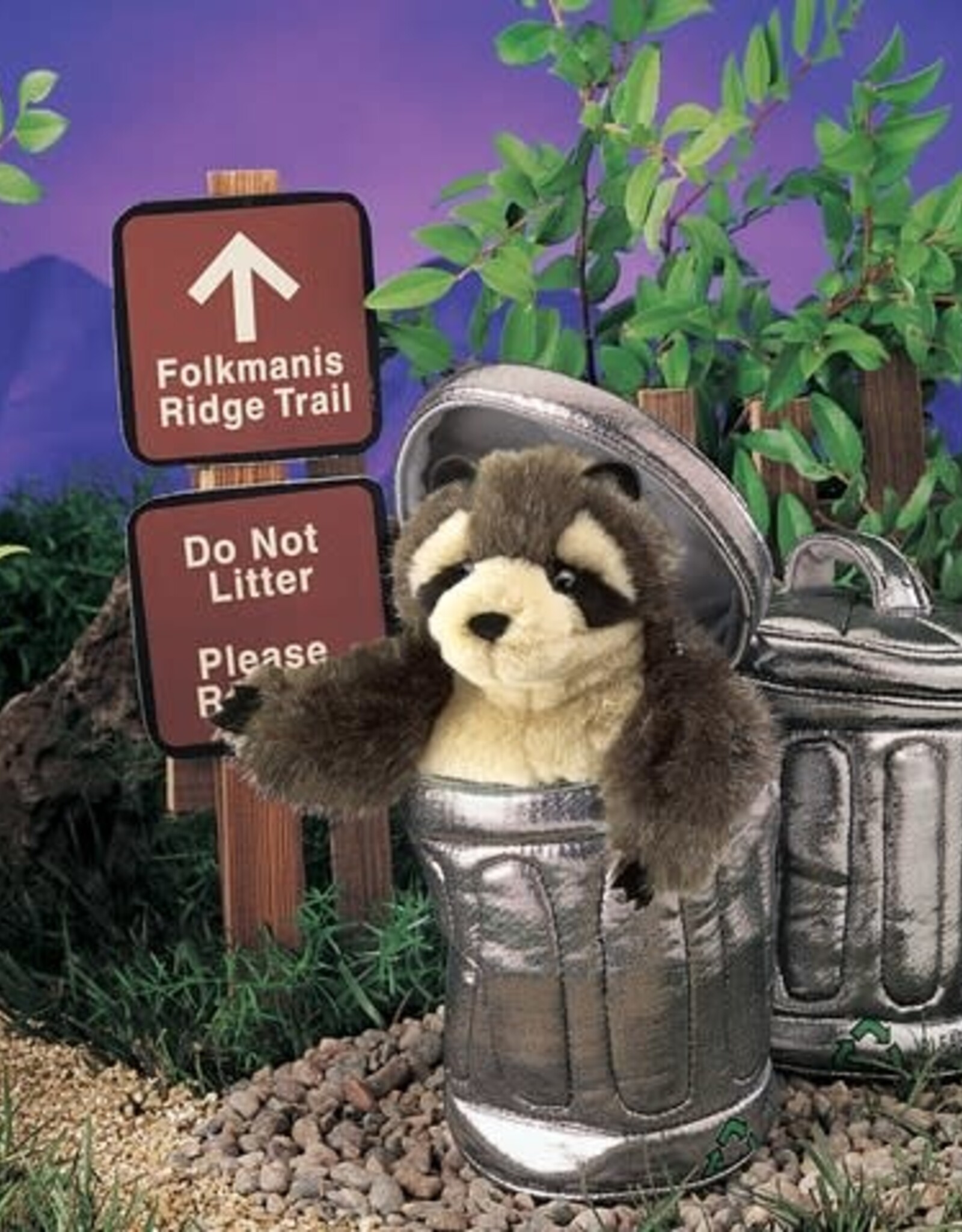 Folkmanis Puppet: Raccoon in Garbage Can