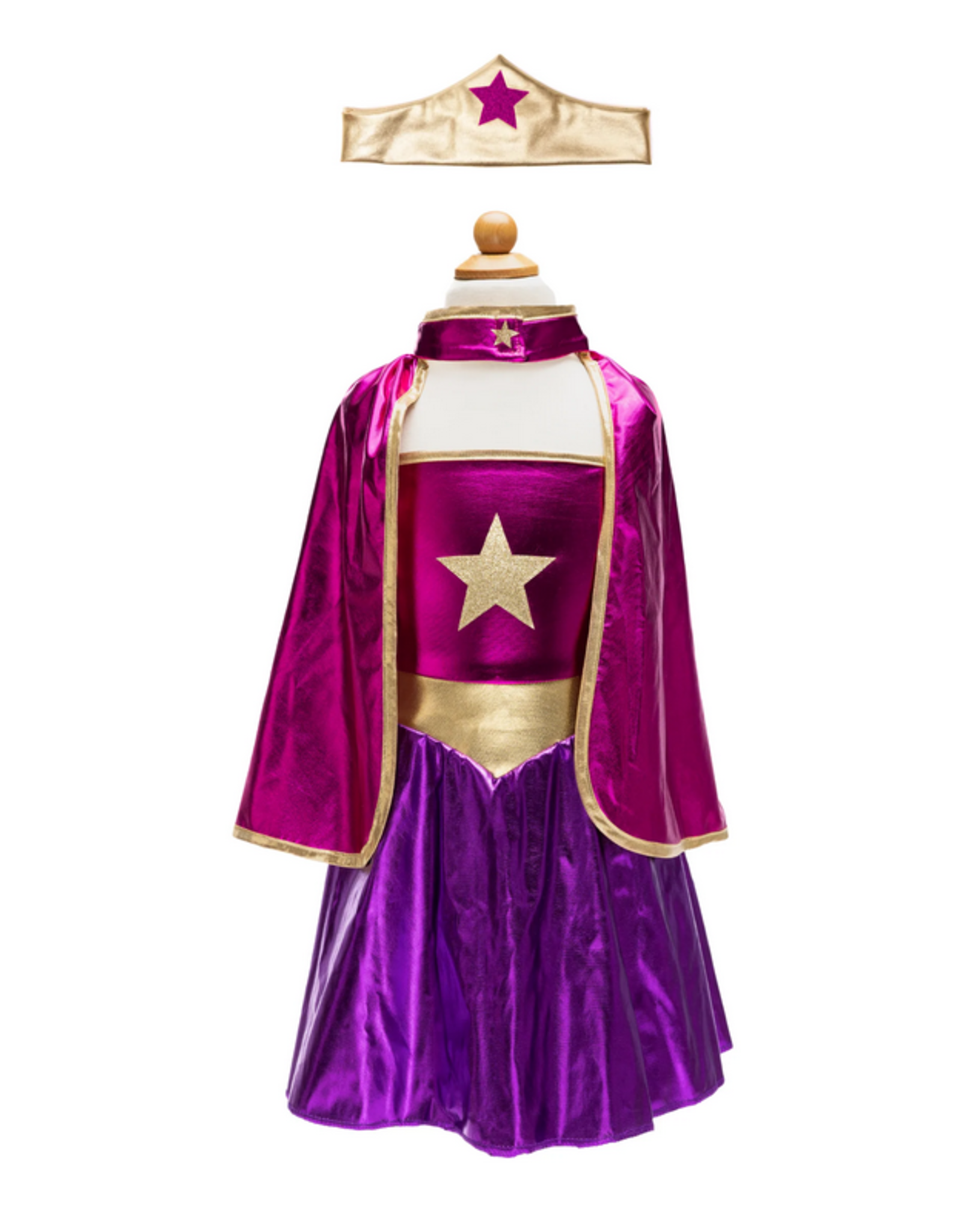 Creative Education Superhero Star Dress, Cape & Headpiece, Magenta/Purple, size 5-6