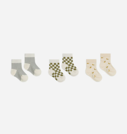 Rylee+Cru 12-24mo: Printed Socks - Pool Stripe, Olive Check, Bananas