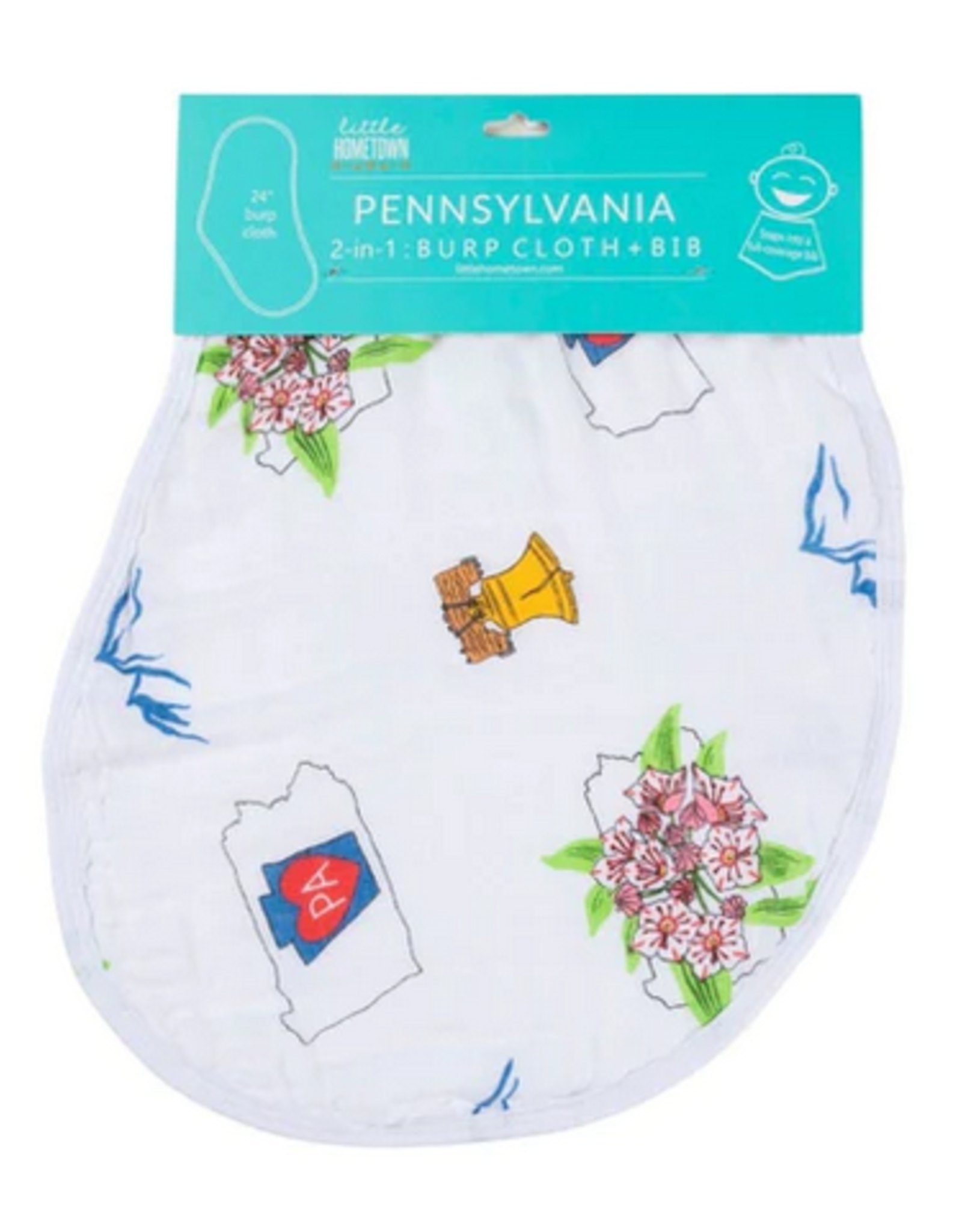 Little Hometown Pennsylvania Baby: 2-in-1 Burp Cloth and Bib