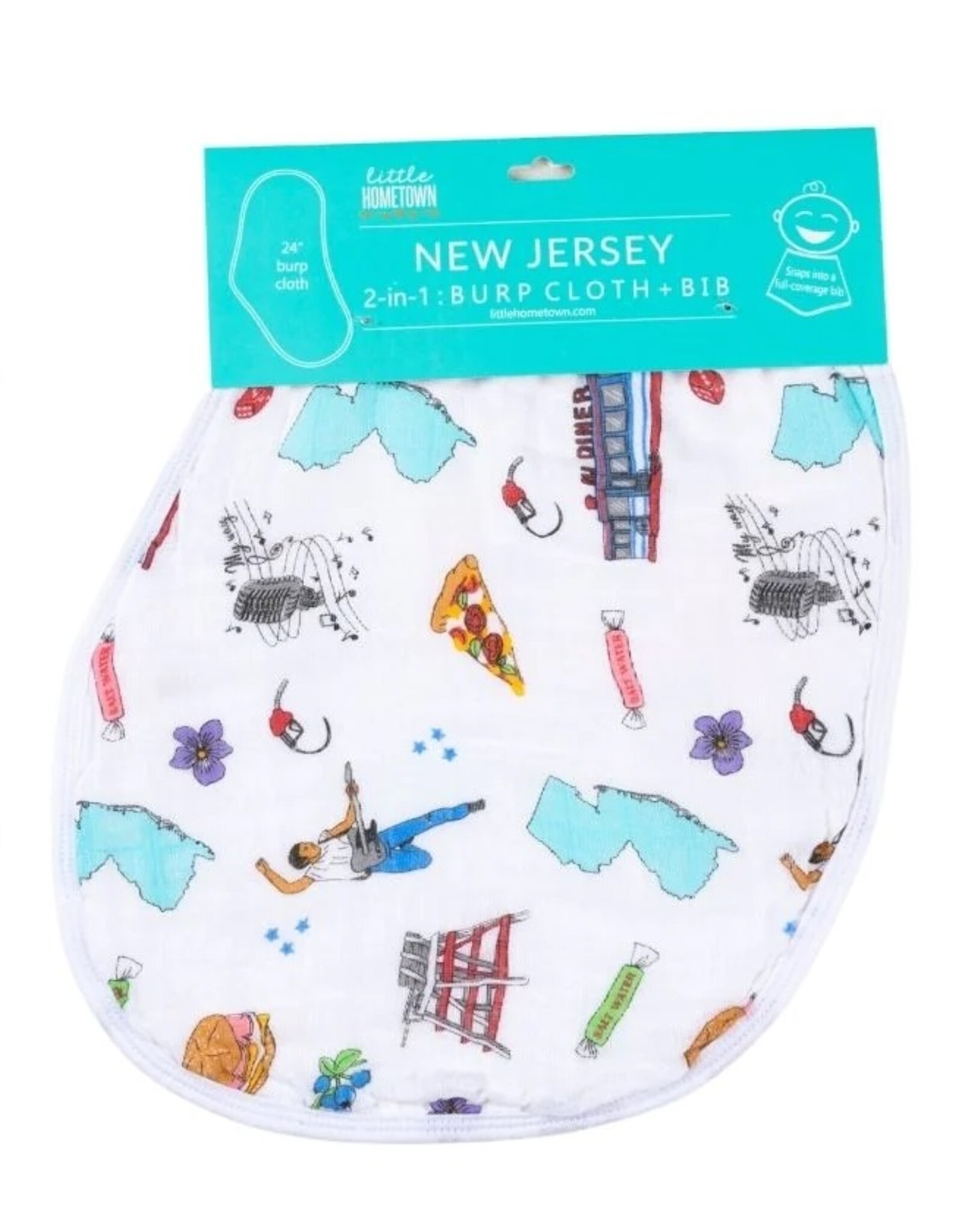 Little Hometown New Jersey Baby: 2-in-1 Burp Cloth and Bib
