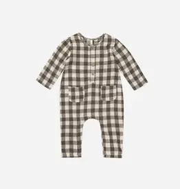 Rylee+Cru 3-6MO: Long Sleeve Woven Jumpsuit - Charcoal  Check