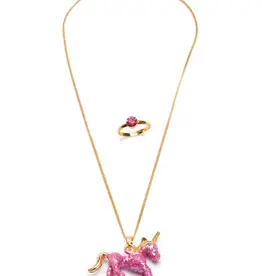 Creative Education Glitter Pink Unicorn Necklace and Ring Set