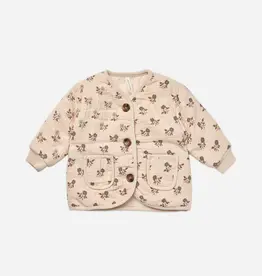 QuincyMae 0-3mo: Quilted V-Neck Button Jacket - Fig Flora