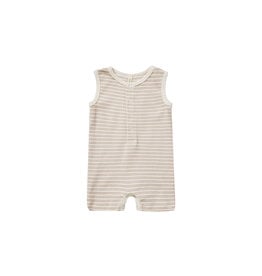 QuincyMae 12-18MO: Ribbed Henley Romper - Oat Stripe