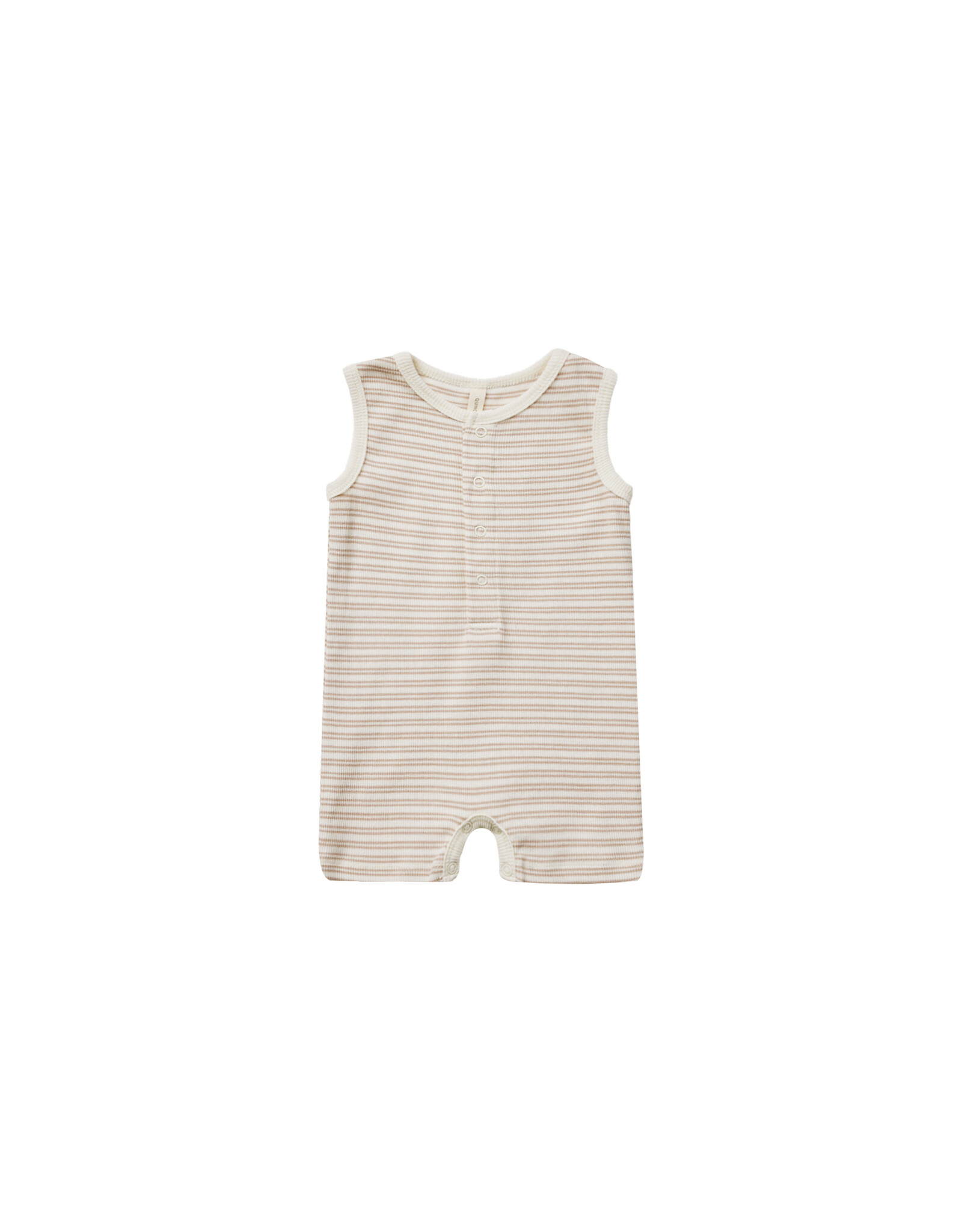 QuincyMae 6-12MO: Ribbed Henley Romper - Oat Stripe