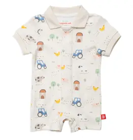 Magnetic Me 9-12MO: Pasture Bedtime Polo Collar S/S Romper