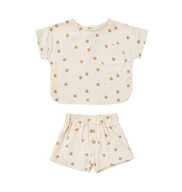 QuincyMae 0-3MO: Woven Boxy Top + Short Set - Oranges