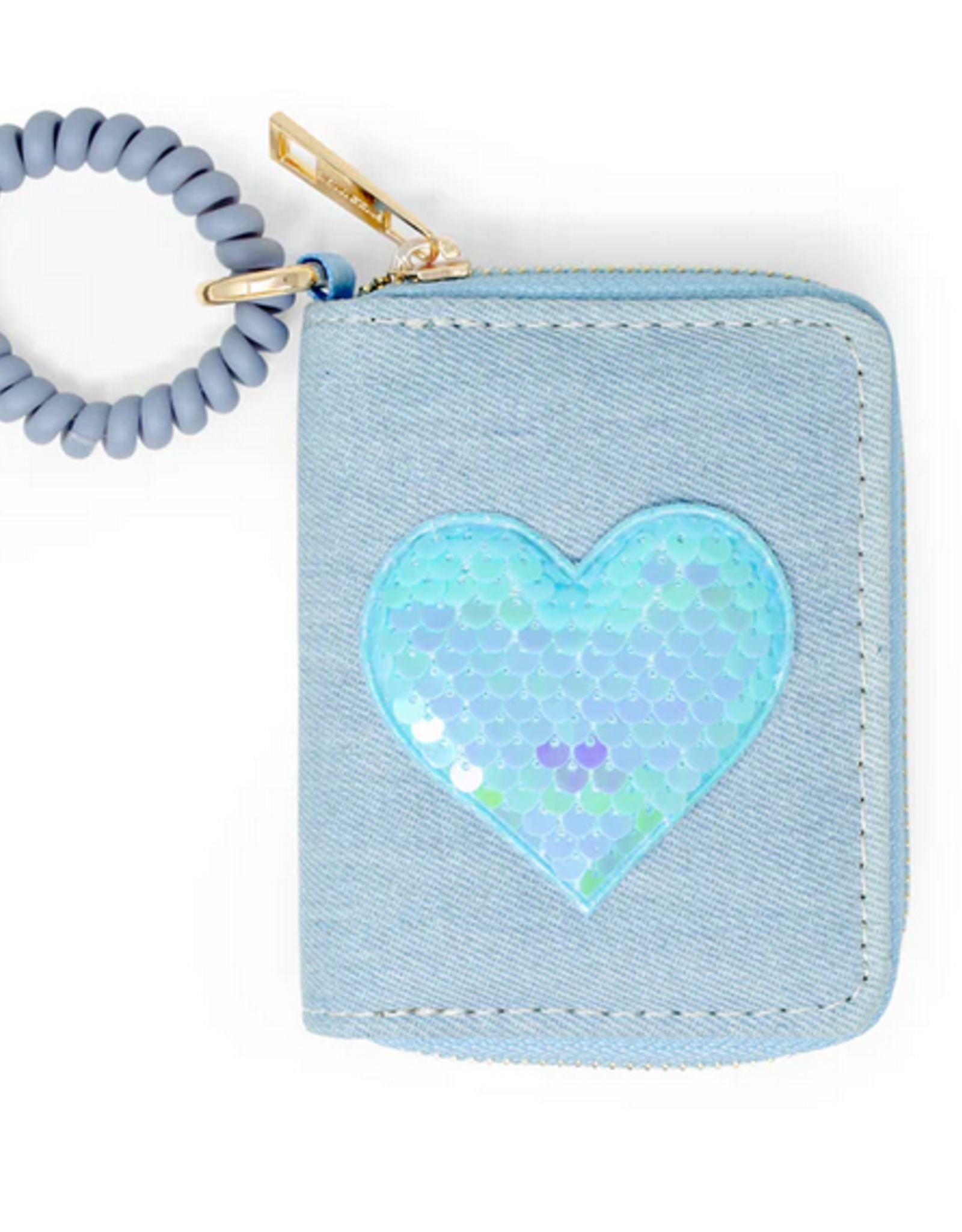 Zomi Gems Sequin Heart Spiral Strap Wallet For Kids: Blue Denim