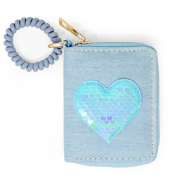 Zomi Gems Sequin Heart Spiral Strap Wallet For Kids: Blue Denim
