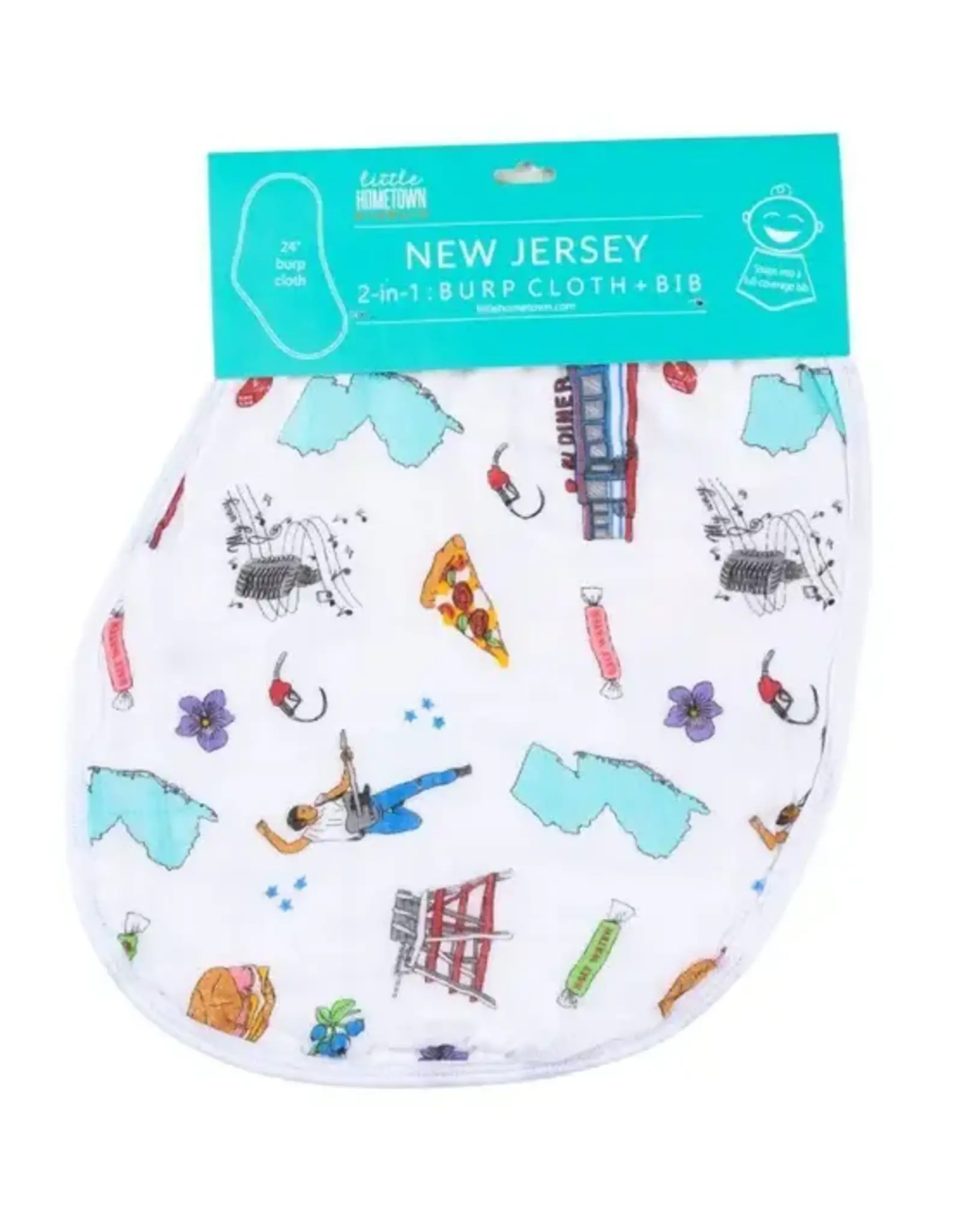 Little Hometown New Jersey Baby: 2-in-1 Burp Cloth and Bib