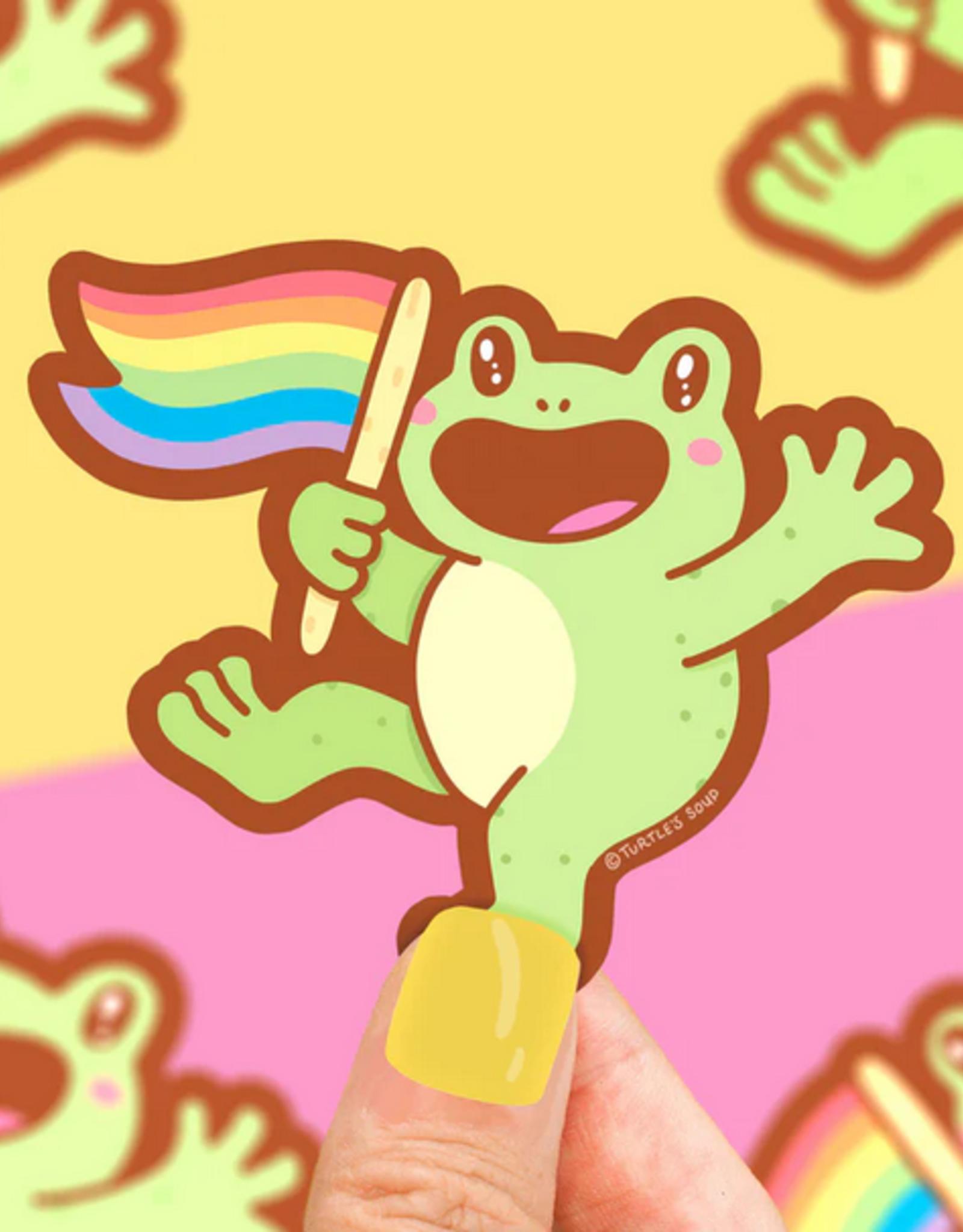 Turtle Soup Vinyl Sticker: Pride Flag Frog