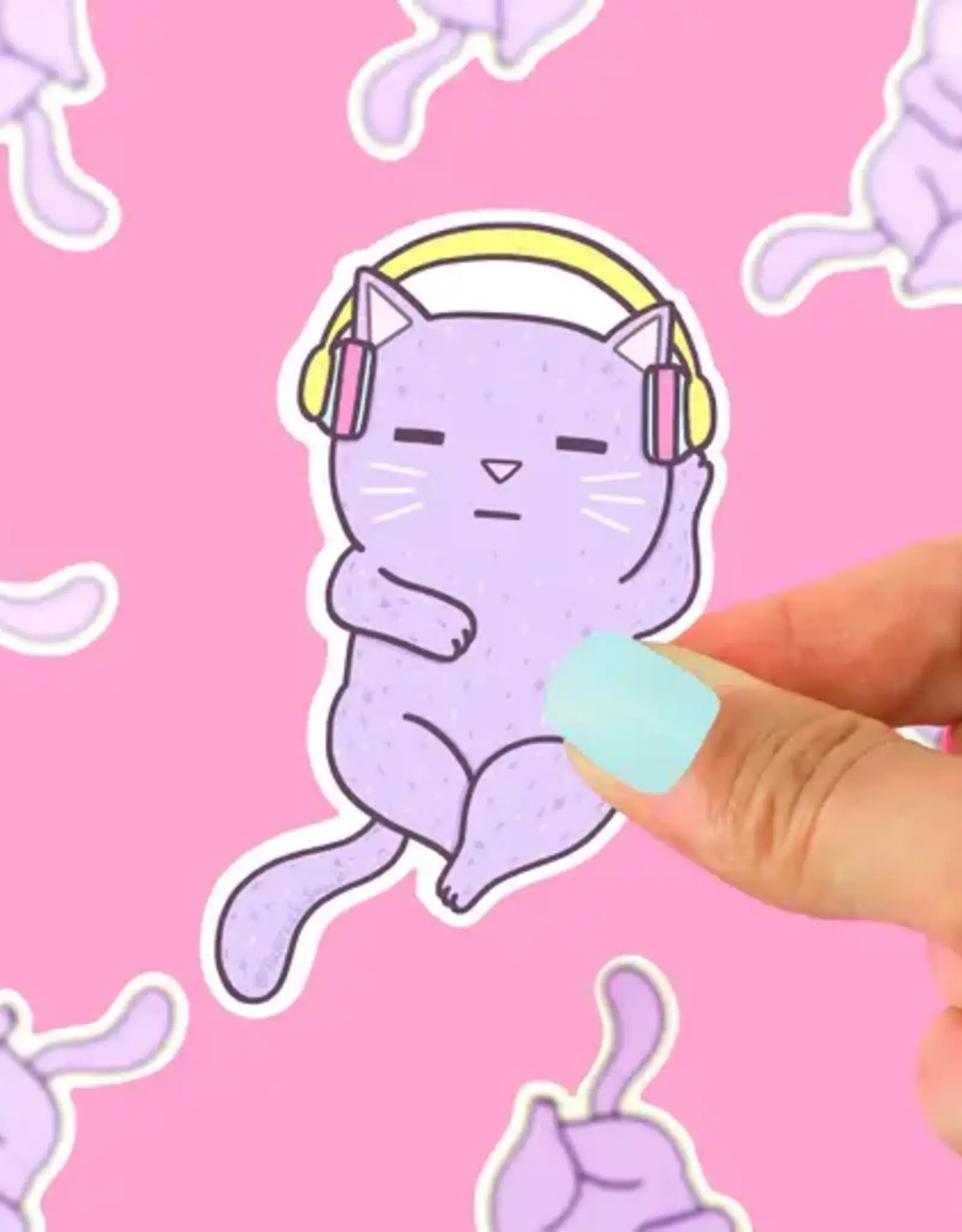 Turtle Soup Vinyl Sticker: Kitty Cat With Headphones