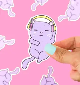 Turtle Soup Vinyl Sticker: Kitty Cat With Headphones