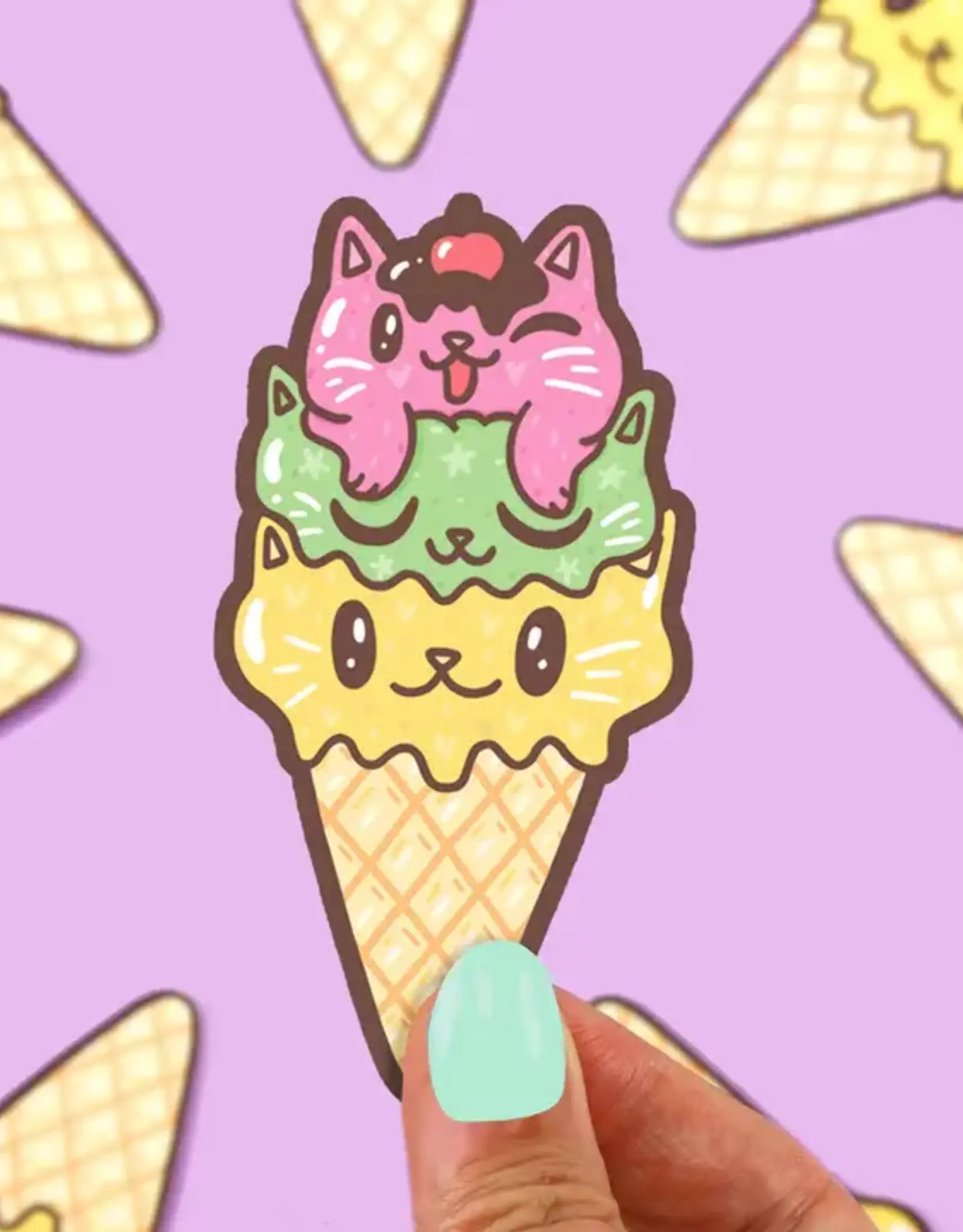 Turtle Soup Vinyl Sticker: Ice Cream Cone Cat