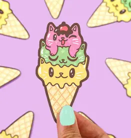 Turtle Soup Vinyl Sticker: Ice Cream Cone Cat