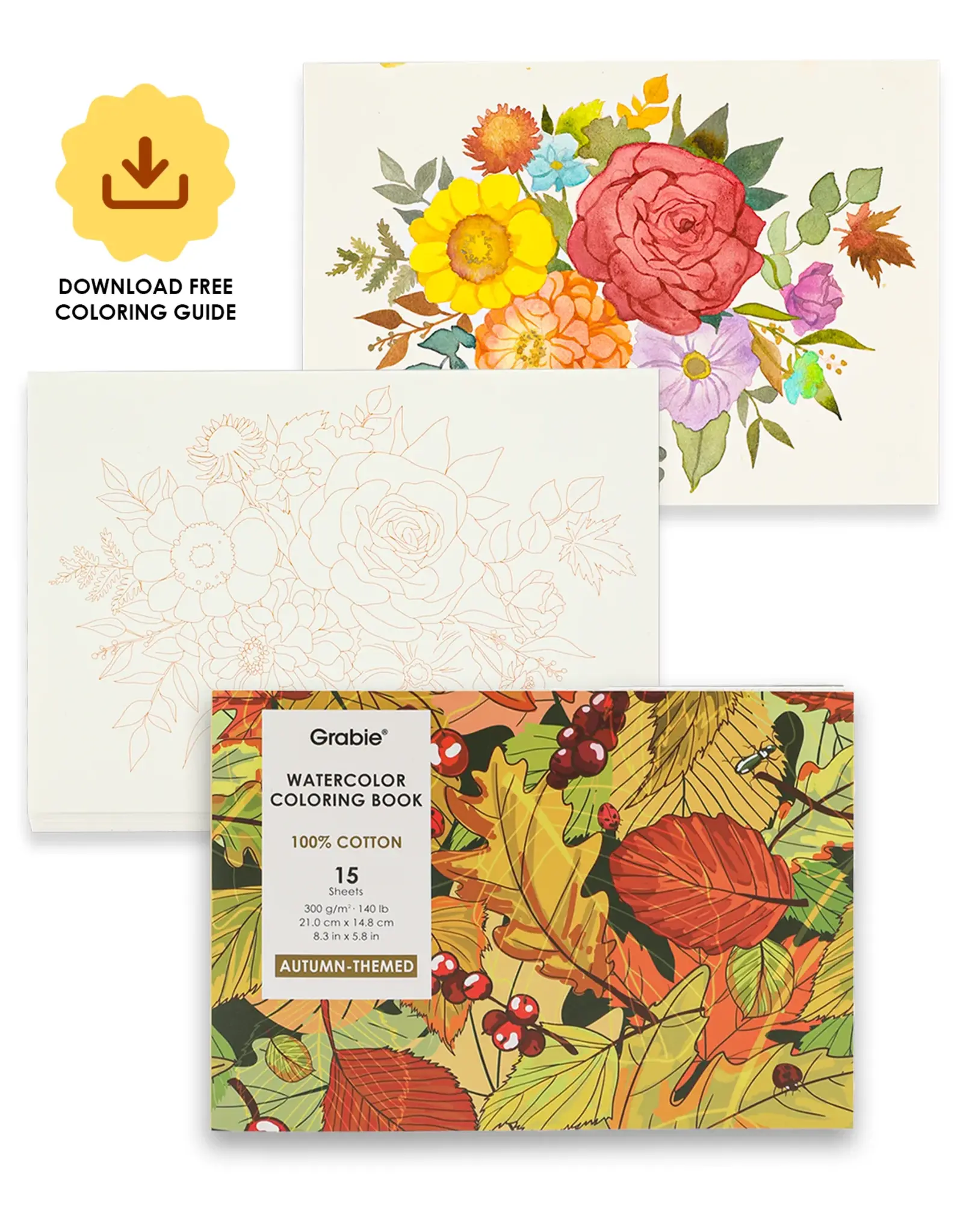 Grabie 15 Sheets 140LB Autumn- Themed Watercolor Coloring