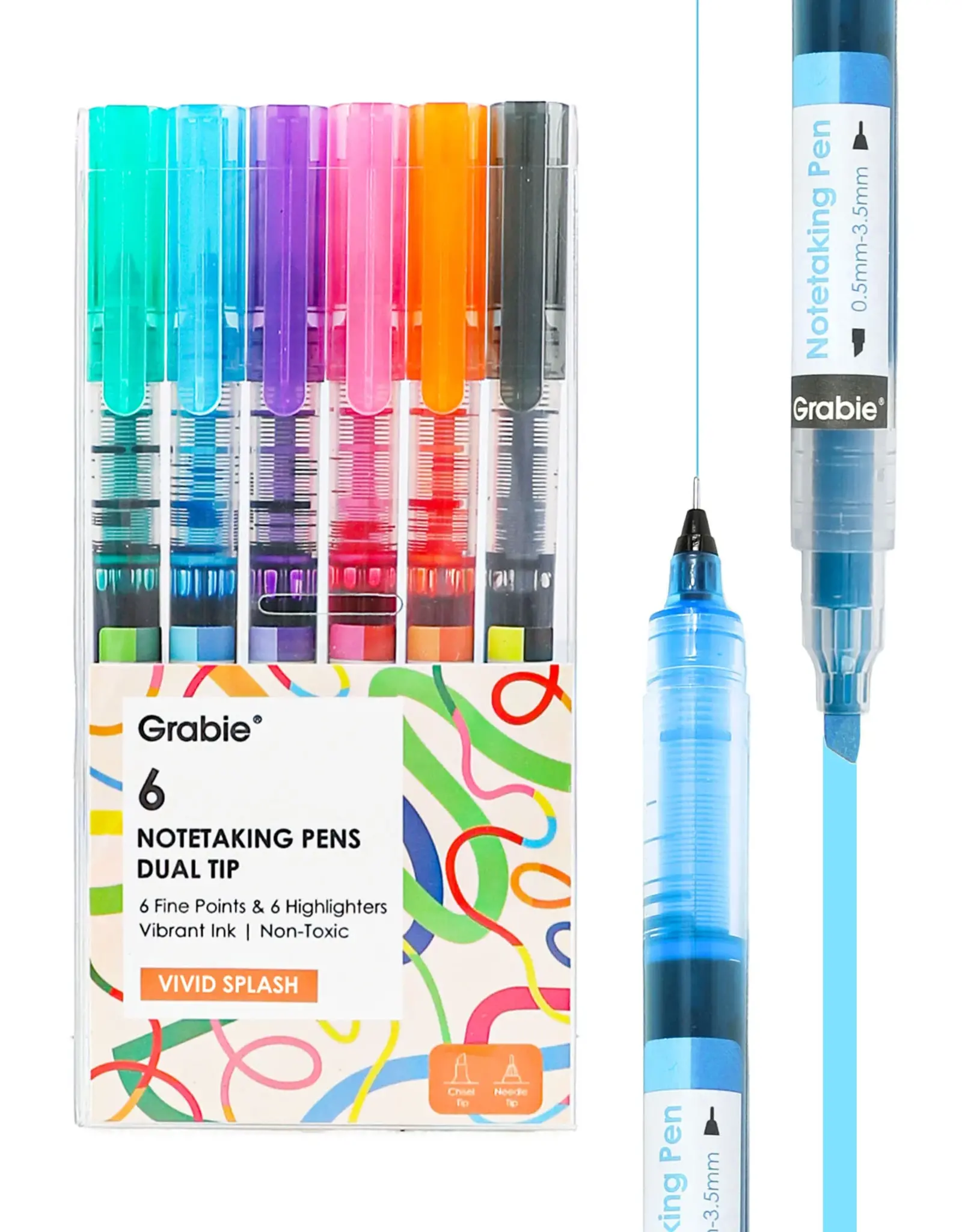 Grabie Dual-Tip Notetaking Pen Set Of 6  - Vivid Splash