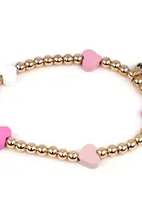 High IntenCity Gold Bead Pink Heart Stretch Bracelet