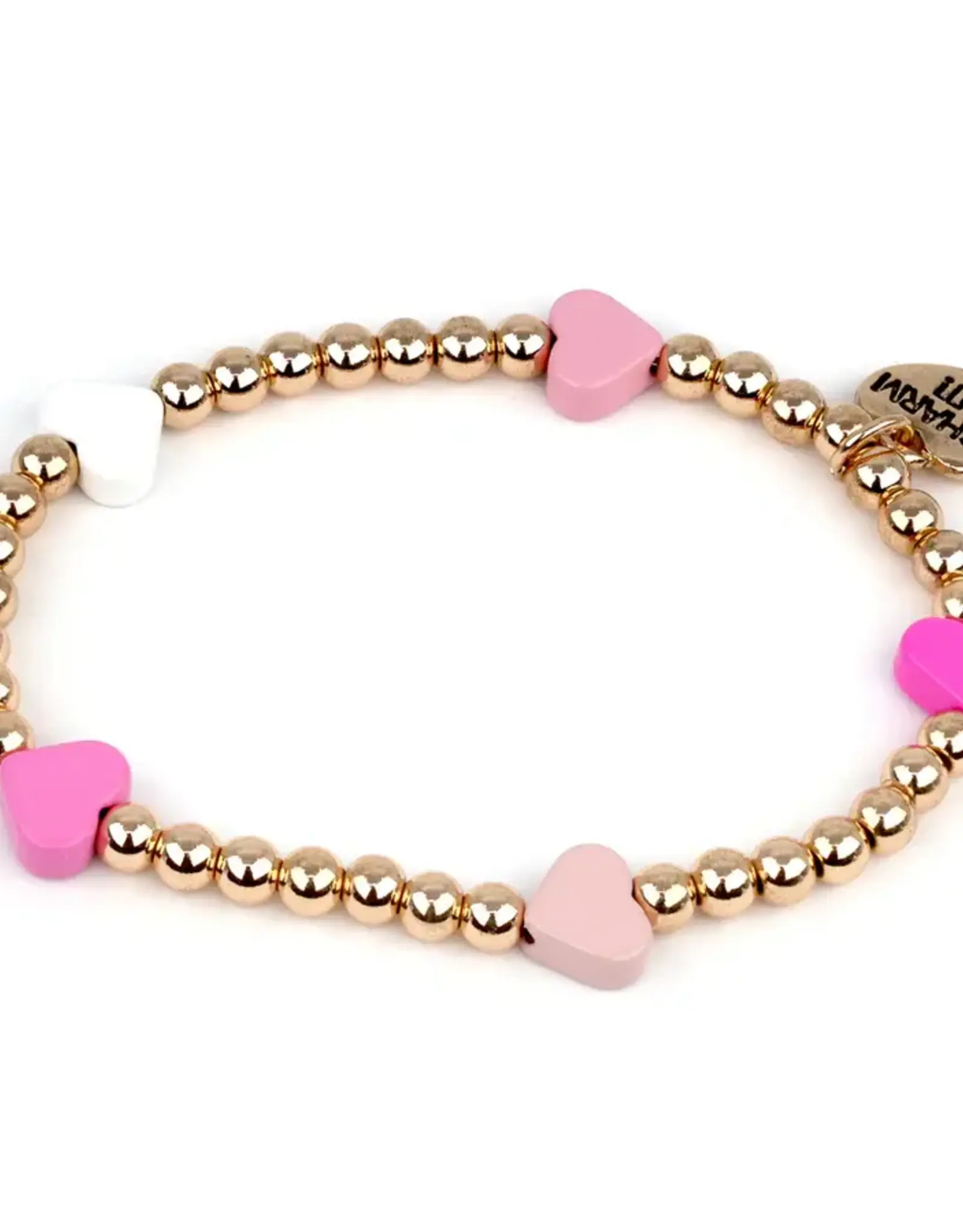 High IntenCity Gold Bead Pink Heart Stretch Bracelet