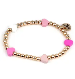 High IntenCity Gold Bead Pink Heart Stretch Bracelet