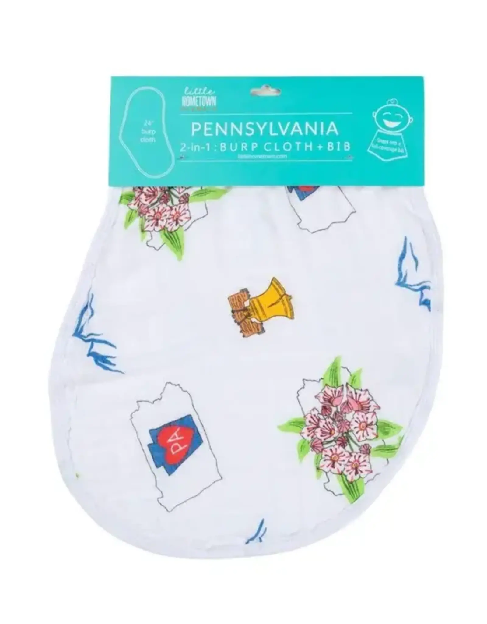 Little Hometown Pennsylvania Baby: 2-in-1 Burp Cloth and Bib