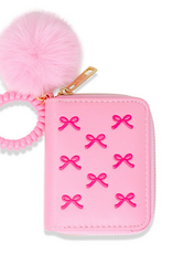 Zomi Gems 3D Bow Pom Pom Zip Wallet: Pink