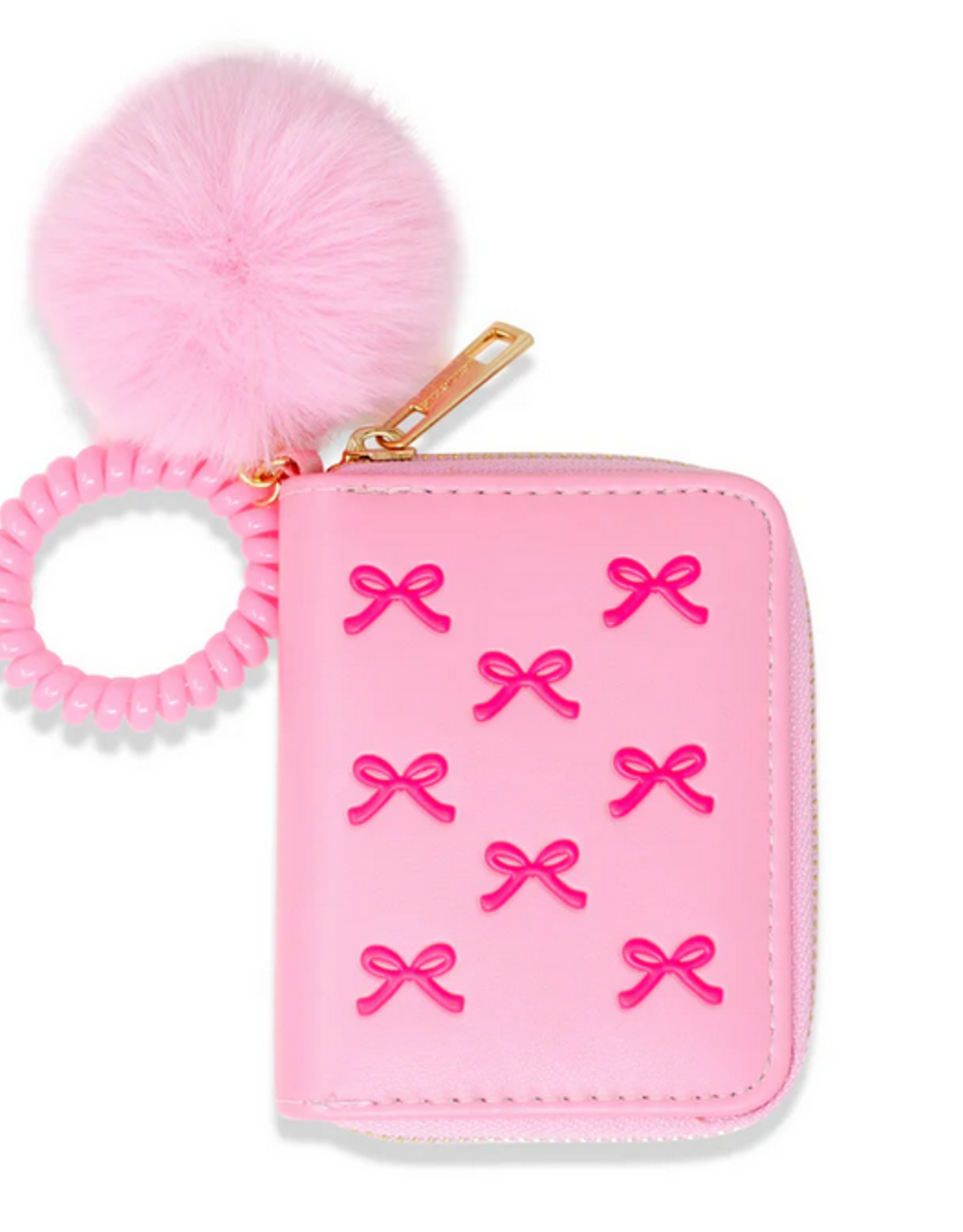Zomi Gems 3D Bow Pom Pom Zip Wallet: Pink