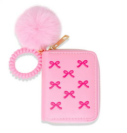 Zomi Gems 3D Bow Pom Pom Zip Wallet: Pink
