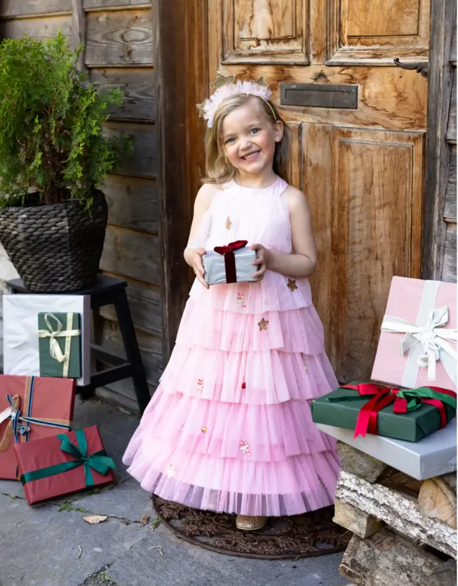 Creative Education Christmas Tree Dress & Headpiece,  Blush, 3-4