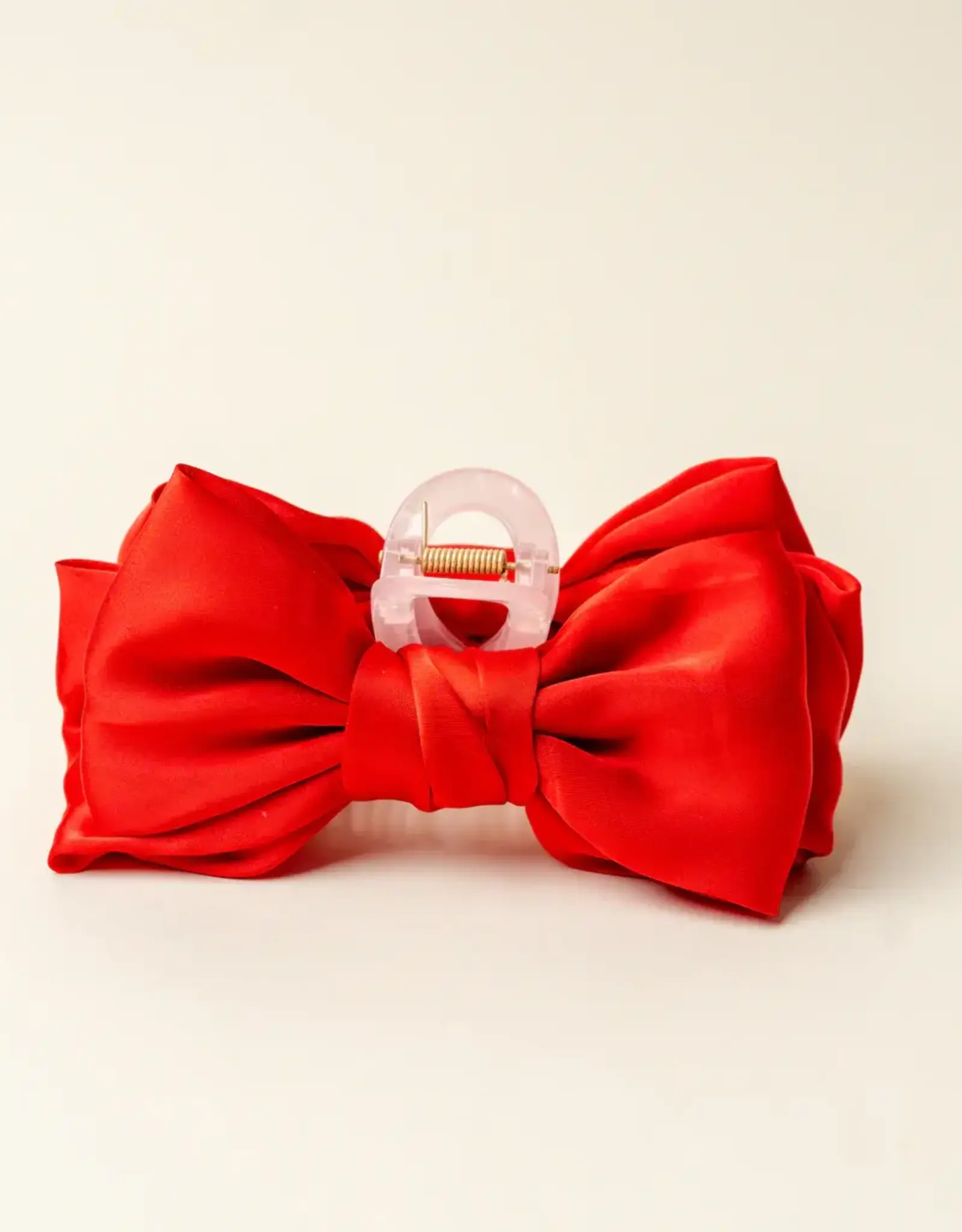 The Darling Effect Mini Satin Bow Claw Clip-Red