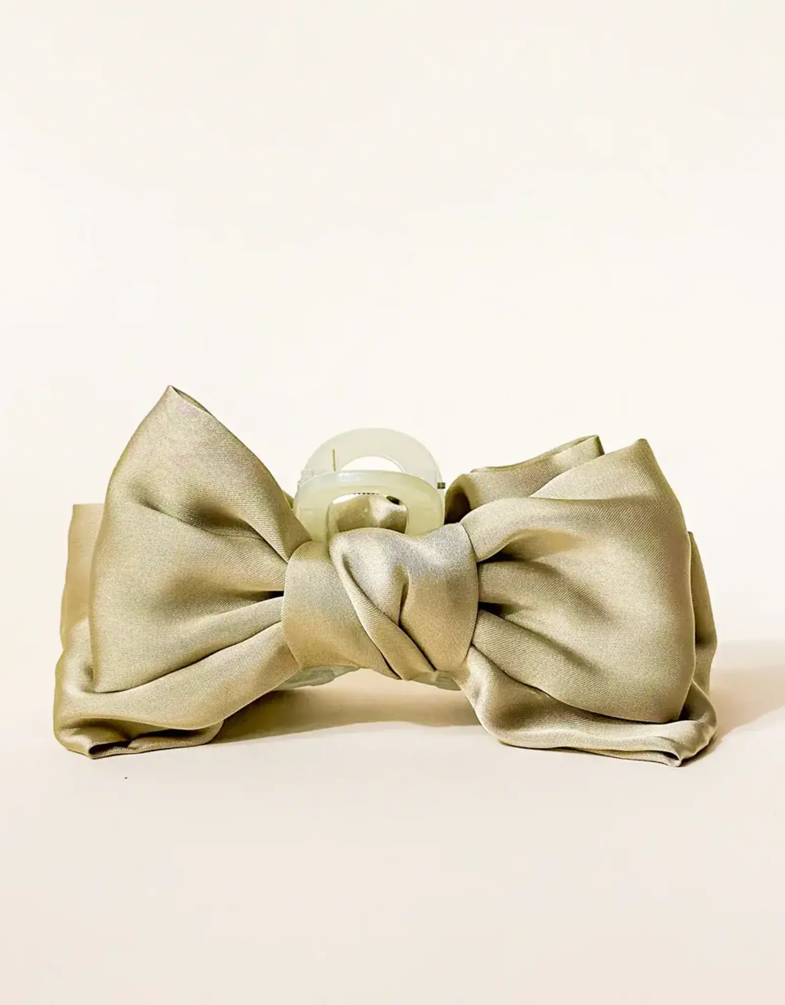 The Darling Effect Satin Bow Claw Clip- Green