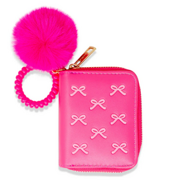 Zomi Gems 3D Bow Pom Pom Zip Wallet: Hot Pink