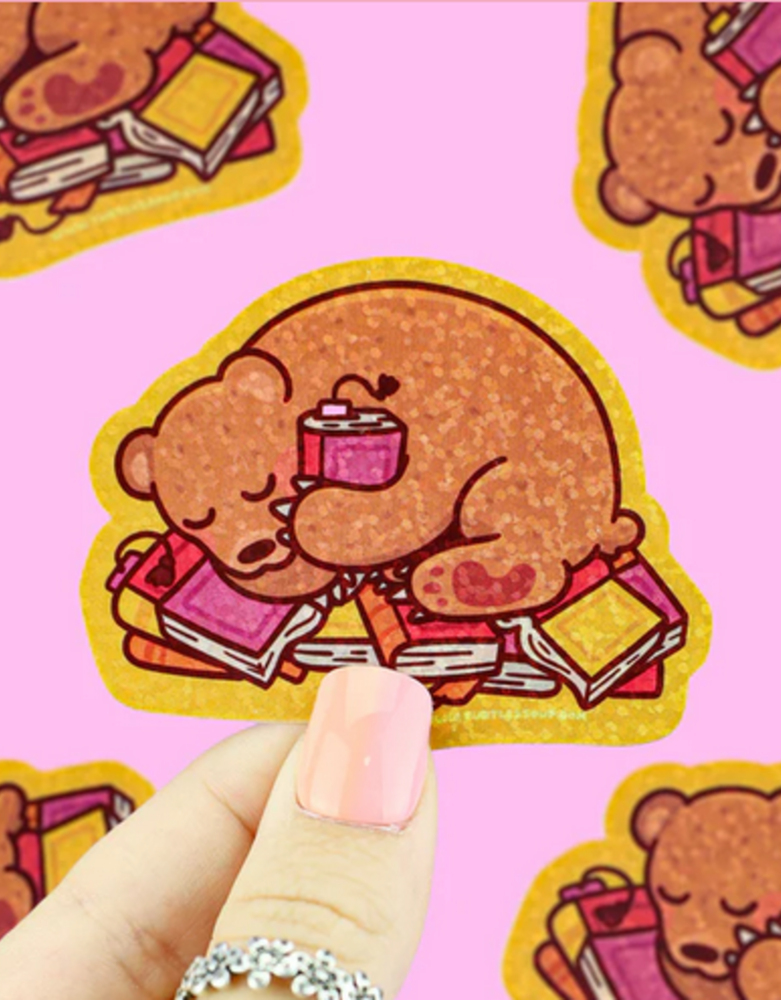 Turtle Soup Glitter Sticker: Sleepy Book Bear
