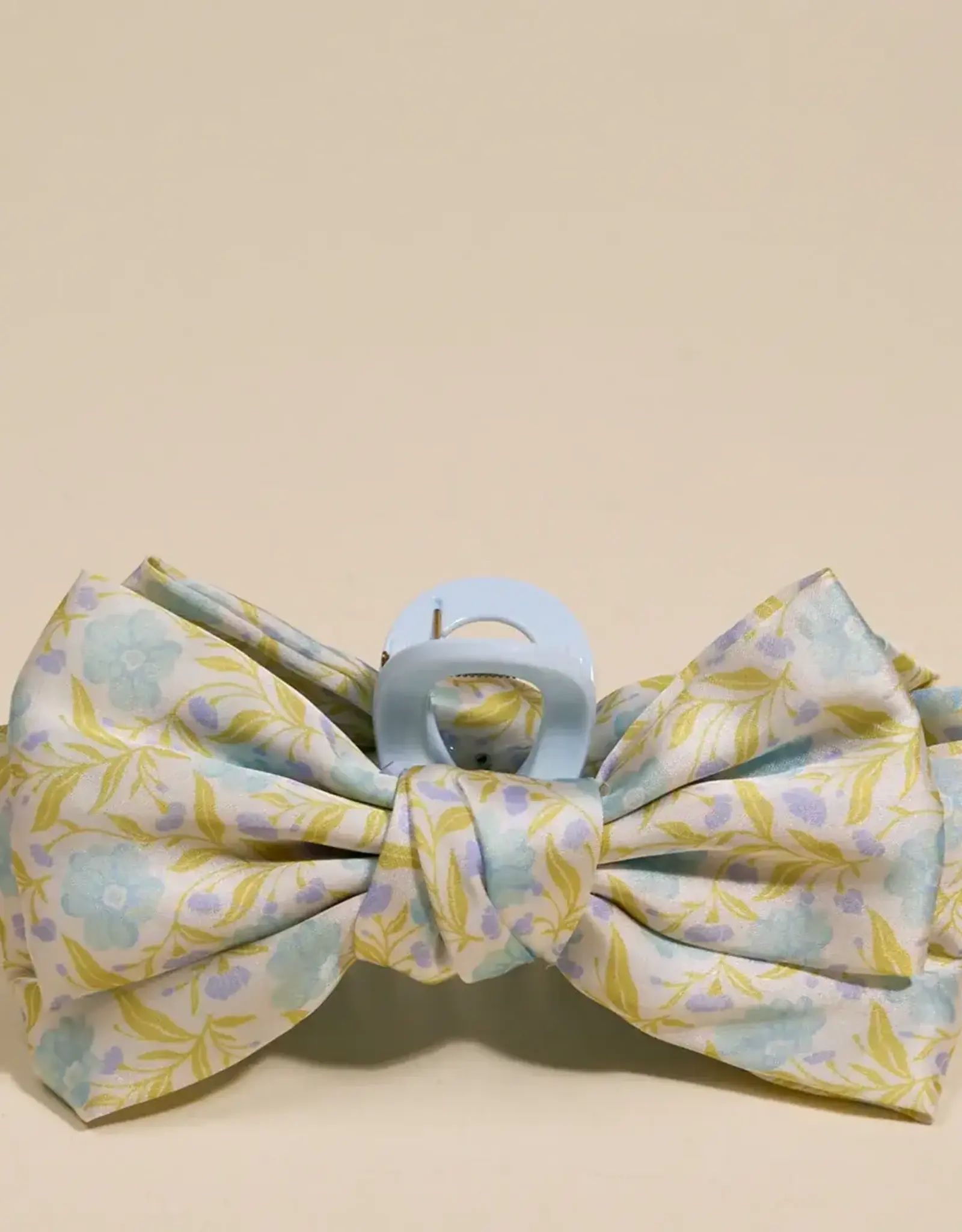 The Darling Effect Satin Bow Claw Clip-Poppin' Petals Aqua