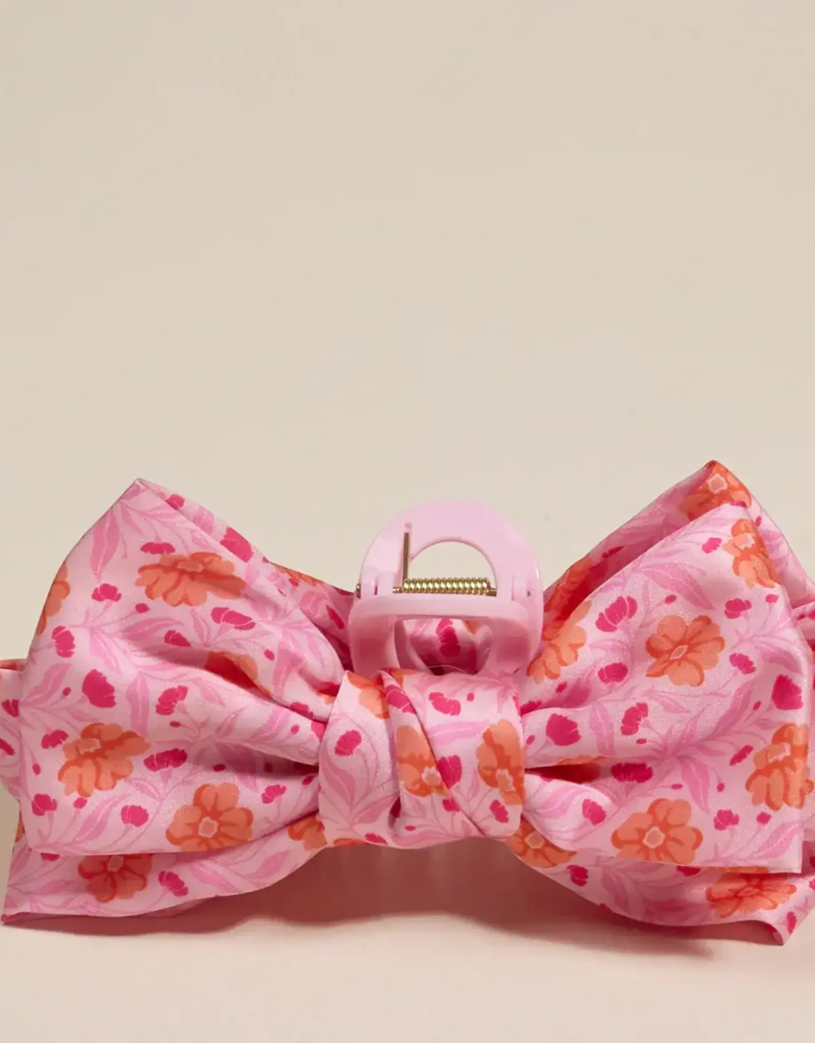 The Darling Effect Satin Bow Claw Clip-Poppin' Petals Hot Pink
