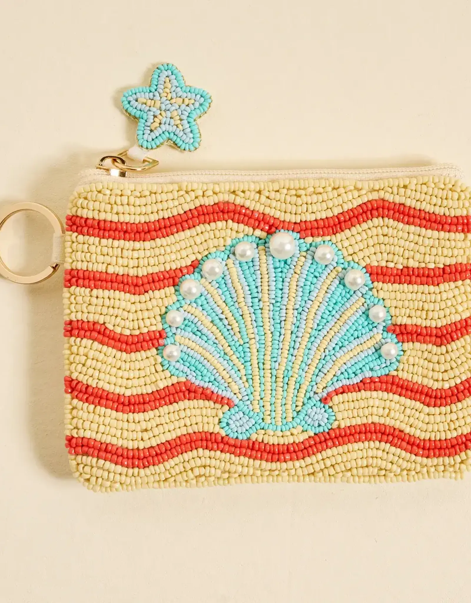 The Darling Effect Handcrafted Beaded Pouch-Seashell