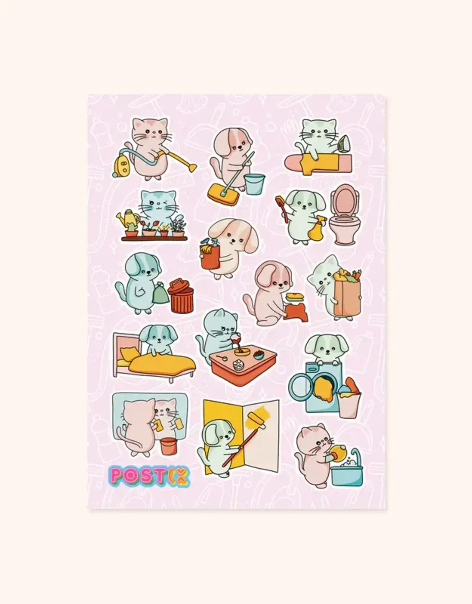 Moonbow Creative Glossy Sticker Sheet: Cleaning Cats & Dogs