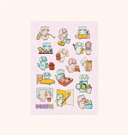 Moonbow Creative Glossy Sticker Sheet: Cleaning Cats & Dogs