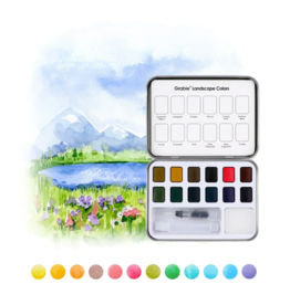 Grabie Watercolor Pocket Set of 12 with Brush: Landscape Colors